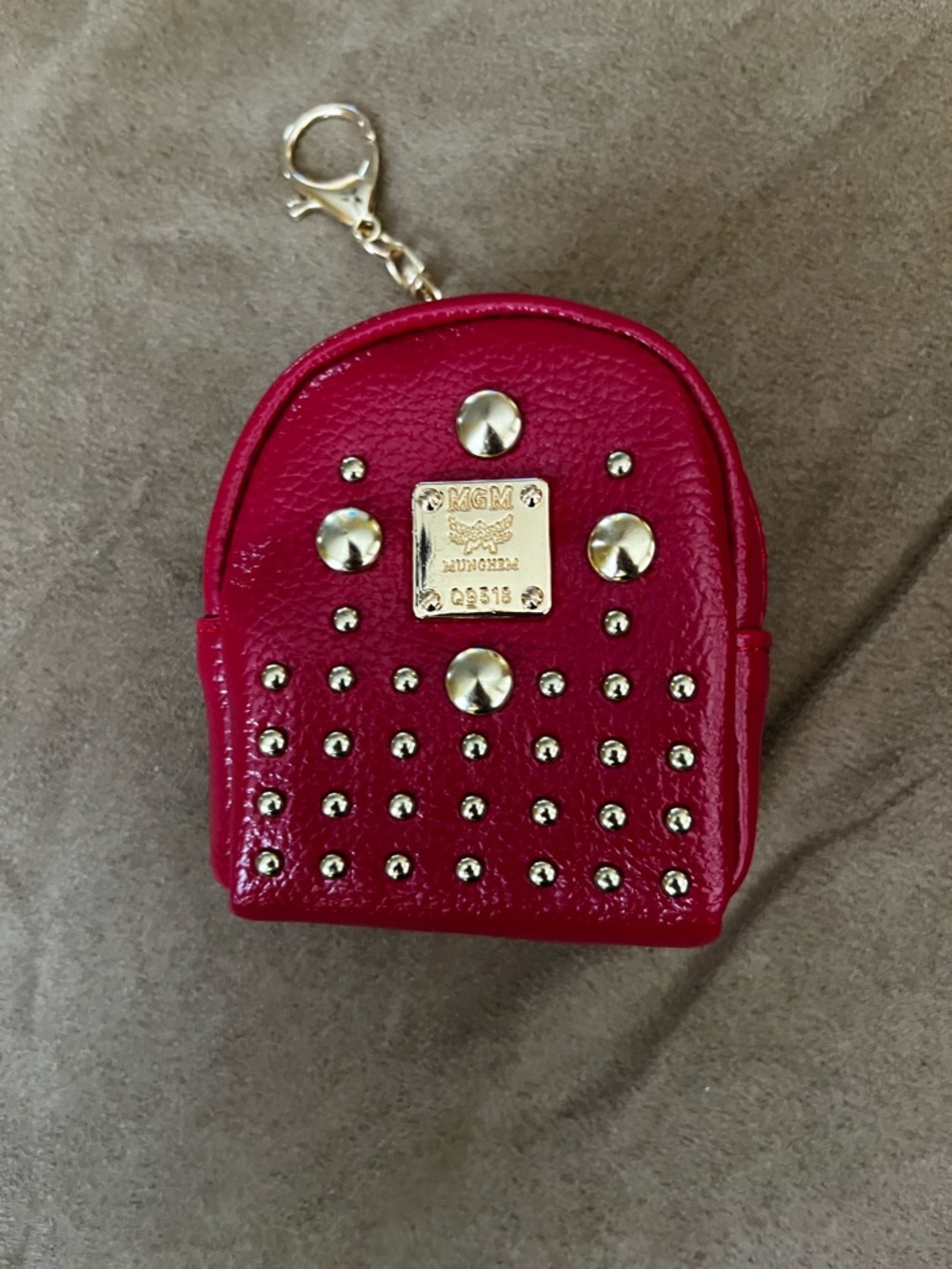 Red Studded Mini AirPod or Key Pouch with Gold Hardware. New.